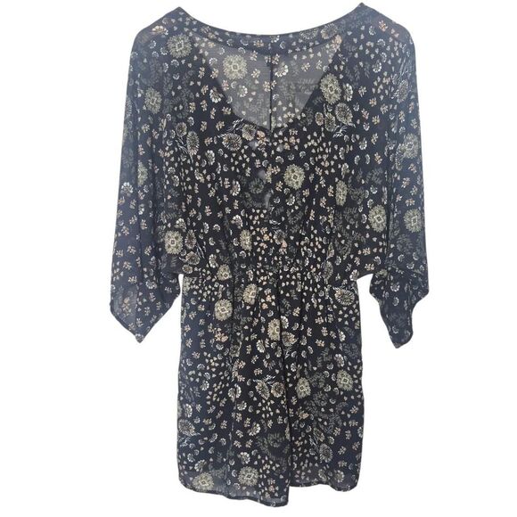 American Eagle Don't Ask Why Black White Floral Romper Boho Festival One Size - Picture 2 of 4